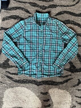 Hollister Teal Plaid Button-Down Shirt